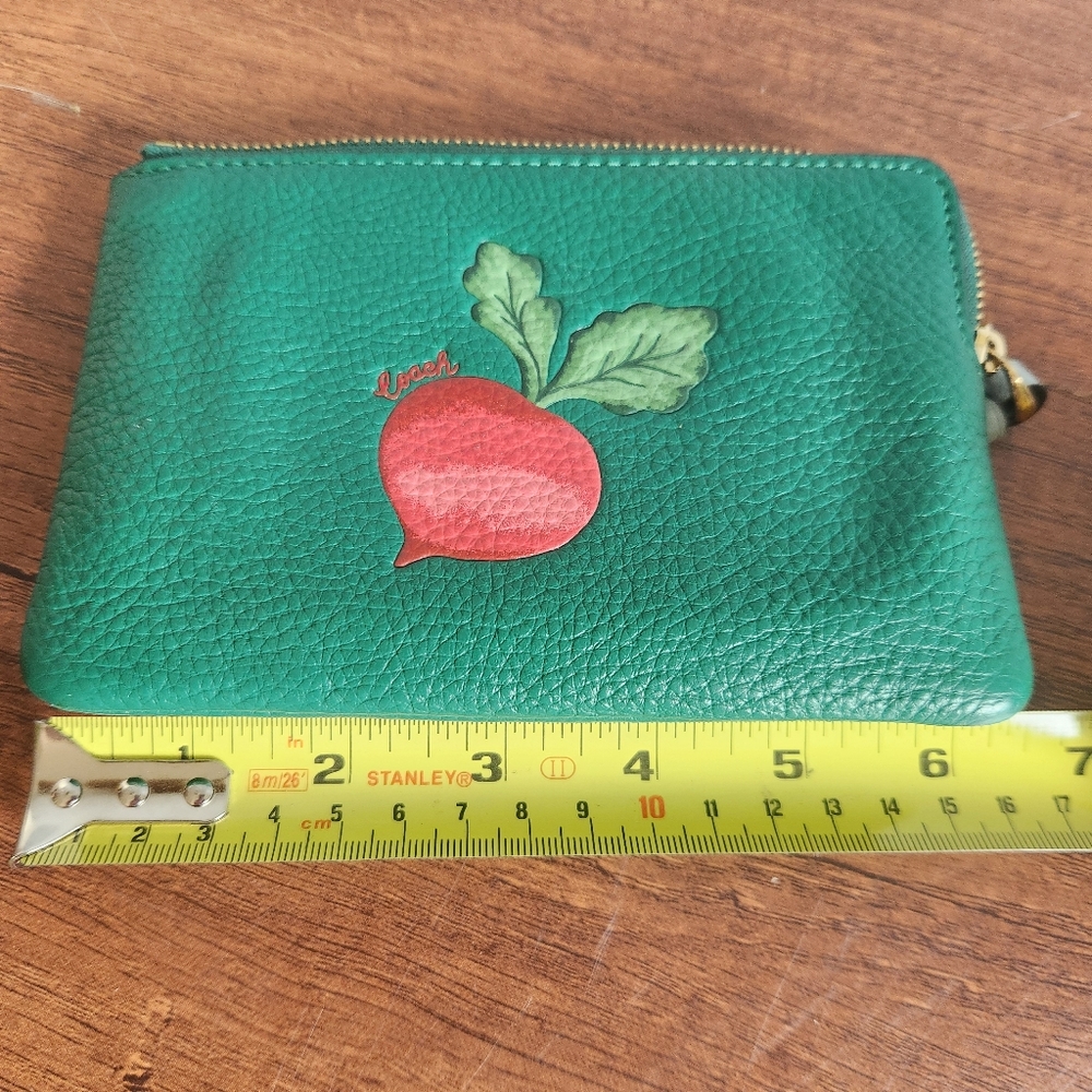 Green Leather Coach Wristlet with Radish Design - Picture 9 of 10